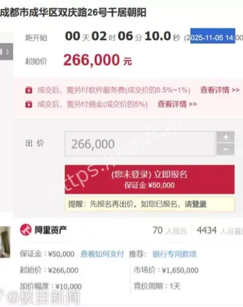 成都160万元凶宅26.6万拍卖